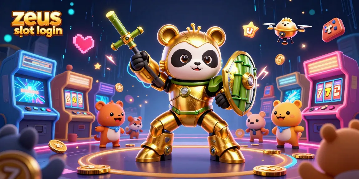 Engage with zeus slot login as golden panda pilots thrilling bamboo robot amidst vibrant casino elements.