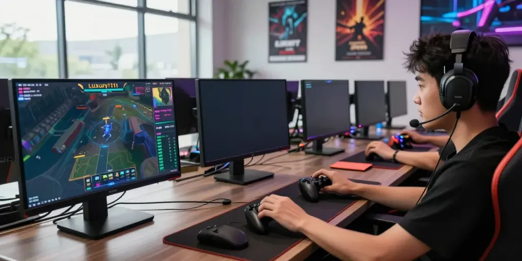 Immersive online gaming setup showcasing luxury111 gyroscopic stability with real-time analytics