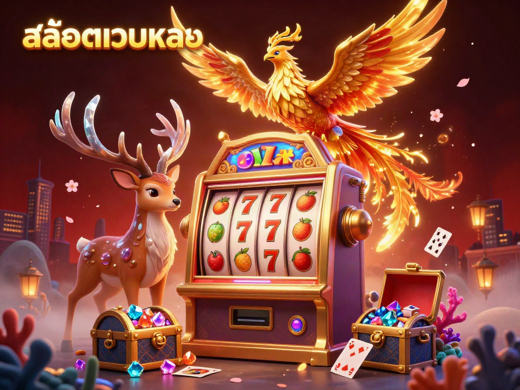 Engage with สล็อตเว็บตรง through vibrant slot machine action, fiery phoenix, and mystical stag adventure.