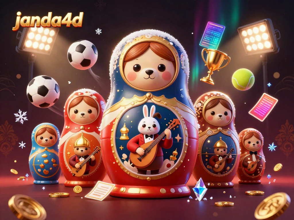 JANDA4D menampilkan suasana kasino dengan karakter unik bertema permainan bola.