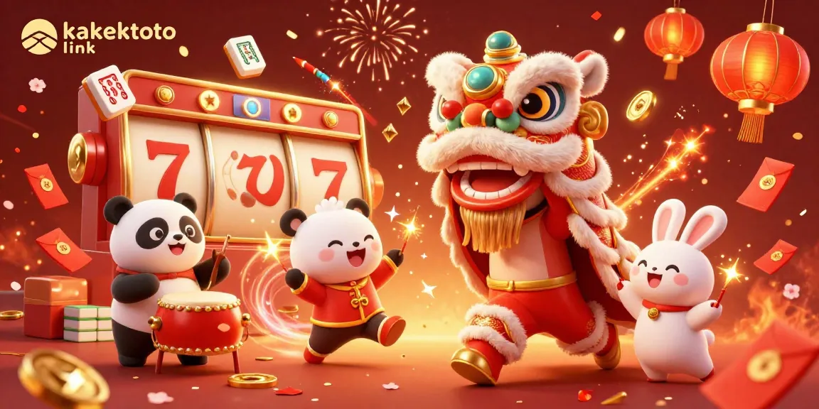Engage with the vibrant kakektoto link illustration showcasing festive slot reels and characters celebrating luck.