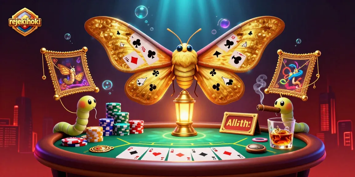 Experience rejekihoki gaming excitement with vibrant 3D casino elements and golden moth.