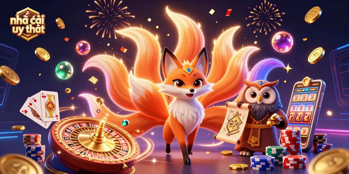 Engage with nhà cái uy tín in a vibrant, dynamic casino scene featuring colorful characters and gaming elements.