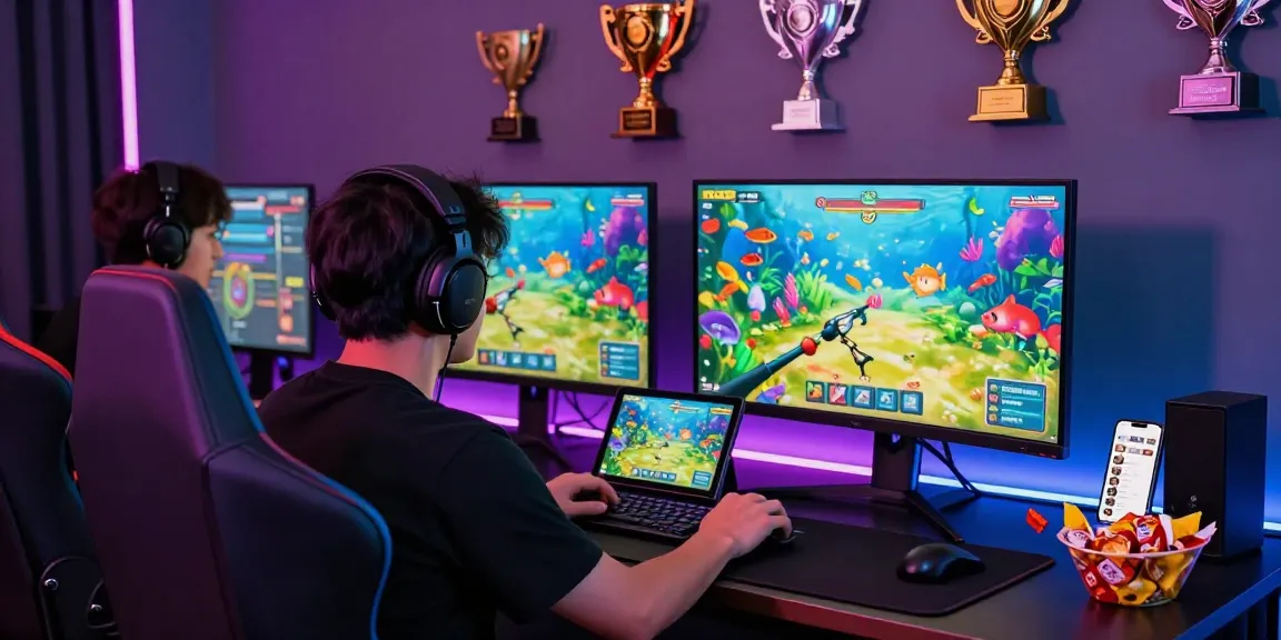 Exciting gameplay at 78win, a vibrant fish shooting game setting with colorful graphics and a focused player.