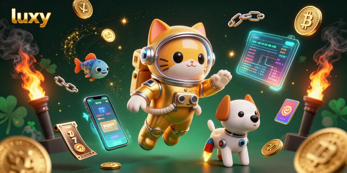Experience luck with luxy in a vibrant 3D casino-themed cosmic scene showcasing space elements and playful characters.