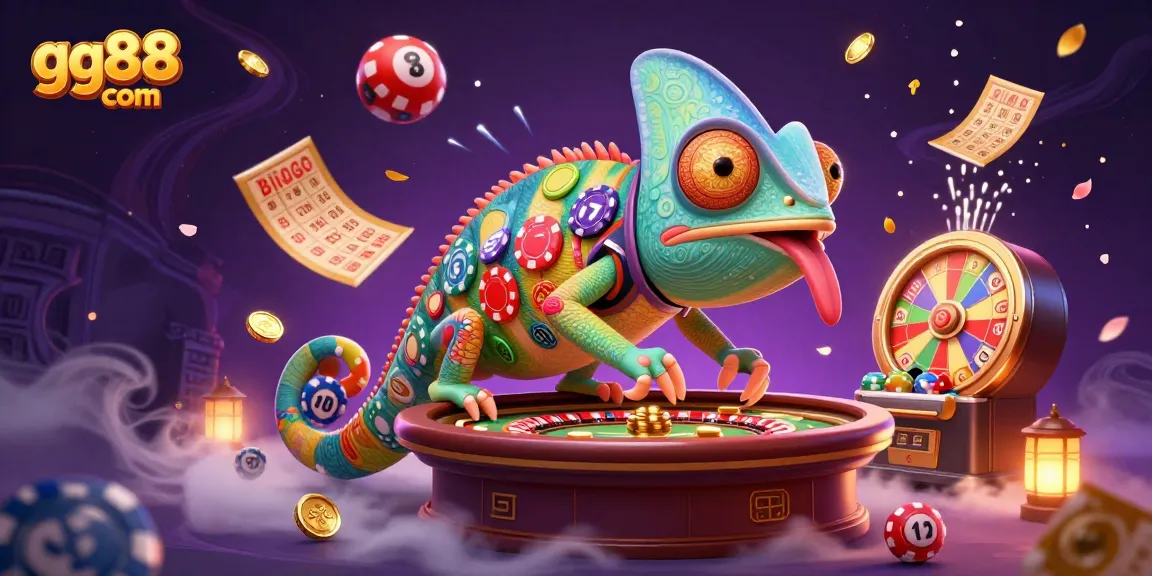 Engage with gg88 com’s lively casino scene featuring a chameleon owner and dynamic gaming elements.