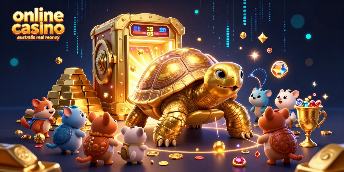 Experience the excitement of online casino australia real money gaming with vibrant golden elements and playful characters in action.